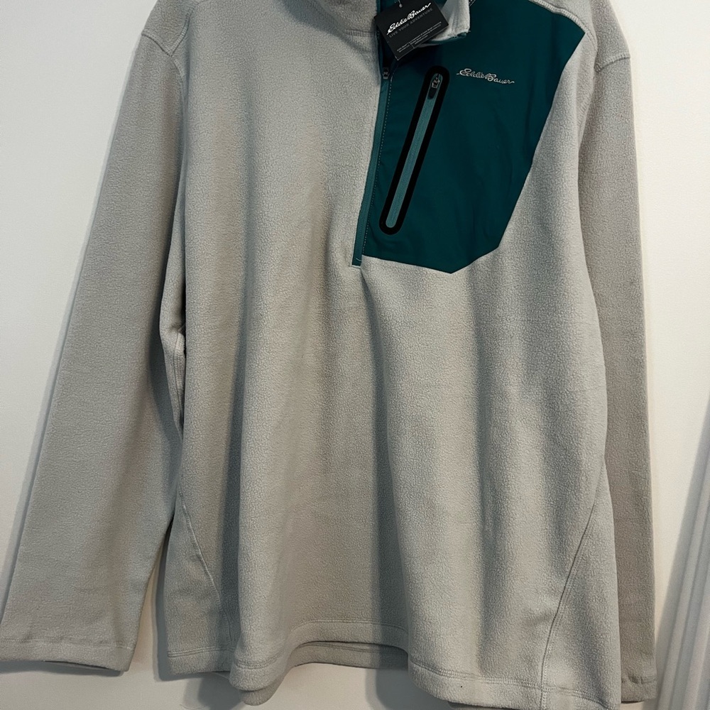 Eddie Bauer Men's 1/4 Zip Pullover Sweatshirt Polyester Grey Size 2XL Fleece